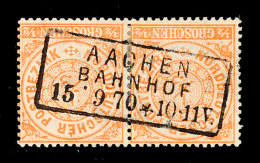 "AACHEN BAHNHOF", Ra3 Klar Und Zentrisch Auf Waager. Paar NDP 1/2 Gr. Orange, Katalog: NDP 15 OAACHEN Railway... - Other & Unclassified