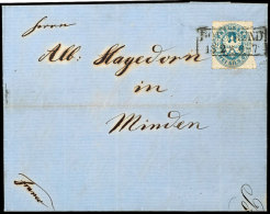 2 Silbergroschen Preußischblau Auf Kpl. Faltbrief Von "DORTMUND 13.2" (1863) Nach Minden Mit Ausgabestempel,... - Other & Unclassified