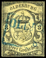 3 Gr Schwarz Auf Graugelb Tadellos Gestempelt Und Allseits Vollrandig, Signiert, Mi. 750,-, Katalog: 8 O3 Gr... - Oldenburg