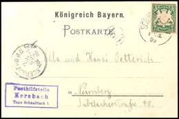 Posthilfsstelle Kersbach, Taxe Schnaittach1, Glasklarer Blauer Stempel Auf Farblitho-AK Von Kersbach 1899 Nach... - Autres & Non Classés