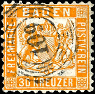 30 Kr. Dunkelgelblichorange, Mit Fünfringstempel "109" Pforzheim, Unten Einige Zähne Etwas Verkürzt,... - Autres & Non Classés