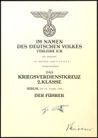 Verleihungsurkunde Kriegsverdienstkreuz 2. Klasse, Datiert Berlin Den 30. Januar 1944, Mit Großem... - Unclassified