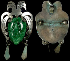 Silber Anhänger "Aztekenmaske" Mit Jadestein, Handarbeit, Leicht Oxidiert, Kratzer, Guter Zustand!  Silver... - Other & Unclassified