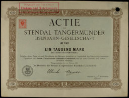 Tangermünde 1886, Stendal-Tangermünder Eisenbahn-Gesellschaft, Aktie über 1000 Mark, Selten, Auflage... - Unclassified