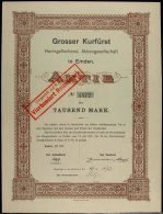 Emden 1921, Grosser Kurfürst Heringsfischerei AG, Aktie über 1000 Mark, Gute Erhaltung, Dekoratives... - Non Classés