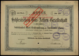 Breslau 1874, Schlesische Gas-Aktien-Gesellschaft, Aktie über 200 THALER (= 600 Mark Reichswährung),... - Non Classés