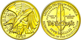 5 Dollars, Gold, 1987, Verfassung, KM 221, Mit Zertifikat In Ausgabeschatulle Und OVP (bestoßen), PP. ... - Autres & Non Classés