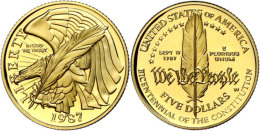 5 Dollars, Gold, 1987, 200 Jahre Verfassung Der Vereinigten Staaten Von Amerika, Fb. 198, KM 221, In... - Autres & Non Classés