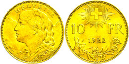 10 Franken, Gold, 1922, Fb. 10, Vz.  Vz10 Franc, Gold, 1922, Fb. 10, Extremley Fine  Vz - Other & Unclassified