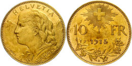 10 Franken, Gold, 1915, Vreneli, Fb. 504, HMZ 2-1196 E, Vz.  Vz10 Franc, Gold, 1915, Vreneli, Fb. 504, HMZ... - Other & Unclassified