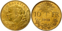 10 Franken, Gold, 1913, Vreneli, Fb. 504, HMZ 2-1196 C, Vz.  Vz10 Franc, Gold, 1913, Vreneli, Fb. 504, HMZ... - Otros & Sin Clasificación