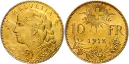 10 Franken, Gold, 1912, Vreneli, Fb. 504, HMZ 2-1196 B, Vz.  Vz10 Franc, Gold, 1912, Vreneli, Fb. 504, HMZ... - Otros & Sin Clasificación