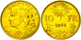 10 Franken, Gold, 1911, Vreneli, Fb. 503, HMZ 2-1196 A, Ss.  Ss10 Franc, Gold, 1911, Vreneli, Fb. 503, HMZ... - Other & Unclassified