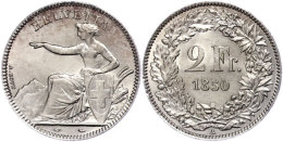 2 Franken, 1850, "Sitzende Helvetia", A, Vz.-st. In Dieser Erhaltung Seltenes Stück.  Vz-st2 Franc, 1850,... - Other & Unclassified