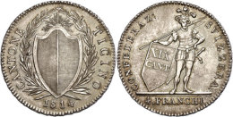 Tessin, 4 Franken, 1814, Ohne Stern, HMZ 2-923b, Schöne Patina, Ss-vz  Ss-vzTicino, 4 Franc, 1814, Without... - Other & Unclassified