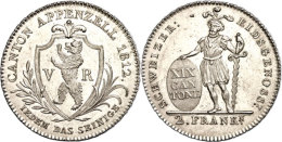 Appenzell, 2 Franken, 1812, HMZ 2-29a, Auflage Nur 1861 Stück, Vz-st.  Vz-stAppenzell, 2 Franc, 1812, HMZ... - Other & Unclassified