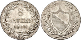 Zürich, 8 Batzen, 1810, HMZ 2-1175a, F.vz.  Zurich, 8 Batzen, 1810, HMZ 2-1175a, F. Extremley Fine - Other & Unclassified