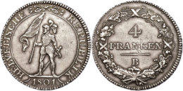 Helvetische Republik, Taler, 1801, 2-1185h, Ss+.  Helvetic Republic, Thaler, 1801, 2-1185h, Very Fine. - Other & Unclassified