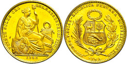 20 Pesos, Gold, 1963, 8,42g Fein, Vz-st.  Vz-st20 Peso, Gold, 1963, 8, 42g Fine, Extremly Fine To Uncirculated.... - Pérou