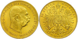 20 Kronen, Gold, 1915, Franz Josef I., Vz-st.  Vz-st20 Coronas, Gold, 1915, Francis Joseph I., Extremly Fine To... - Austria