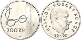 200 Kroner, 2008, Henrik Wergeland, KM 480, Schön 135, Im Etui Mit Kapsel Und Zertifikat, Angelaufen, PP. ... - Norway