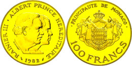 100 Francs (53,76g), Gold, 1982, Piéfort, Rainier III. Und Prinz Albert, Gadoury 150, Auflage Nur 250... - Altri & Non Classificati