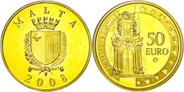 50 Euro, Gold, 2008, Auberge De Castille, Ca. 5,95g Fein, Auflage Nur 3000 Stück, Schön 134, KM 137, Mit... - Malta