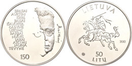 50 Litu, 2012, Nationaldichter Jonas Maciulis, Schön 111, Im Papieretui Mit Kapsel Und Zertifikat, Auflage Nur... - Lituanie