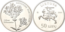 50 Litu, 2009, Baltische Lichtnelke, KM 165, Schön 95, Im Papieretui Mit Kapsel Und Zertifikat, Fingerabdruck,... - Lituania