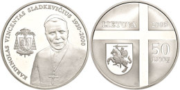 50 Litu, 2005, Vincentas Sladkevicius, KM 145, Schön 75, Im Papieretui Mit Kapsel Und Zertifikat, Auflage Nur... - Lithuania