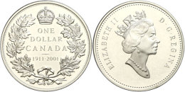 1 Dollar, 2001, 90 Jahre Dollarprägung In Kanada, KM 434, Schön 417, Im Etui Mit OVP Und Zertifikat,... - Canada