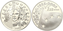 1,5 Euro, 2005, 50 Jahre Europaflagge, KM 1434, Schön 788, Im Etui Mit OVP Und Zertifikat, Auflage Nur 15.000... - Other & Unclassified