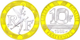 10 Francs, Bimetall Gold/Silber/Kupfer/Palladium, 1988, "Le Genié De La Bastille", Fb. 607, KM 964, In... - Autres & Non Classés