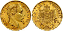 20 Francs, Gold, 1869, Napoleon III., Mzz A Paris, Fb. 584, Gadoury 1062, Ss-vz.  Ss-vz20 Franc, Gold, 1869,... - Other & Unclassified