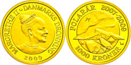 1000 Kronen, Gold, 2009, Nordlicht, Mineralien Und Magnetischer Nordpol, 7,78g Fein, KM 934, Mit Zertifikat In... - Dinamarca