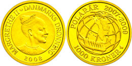 1000 Krone, Gold, 2008, Schlitten Vor Globus Mit Karte, 7,78g Fein, KM 925, Mit Zertifikat In Ausgabeschatulle, PP.... - Danemark