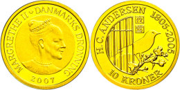 10 Kronen, Gold, 2007, Nachtigall Auf Kirschzweig, 7,78g Fein, KM 922, Mit Zertifikat In Ausgabeschatulle, PP. ... - Denmark