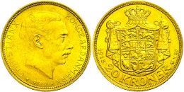 20 Kronen, Gold, Christian X., Fb. 299, Kl. Rf., Vz.  Vz20 Coronas, Gold, Christian X., Fb. 299, Small Edge... - Dinamarca