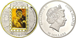 20 Dollars, 2013, Masterpieces Of Art, Die Gottesmutter Von Vladimir, ¼ Oz Gold-Inlaye Und 3 Oz Silber Mit... - Islas Cook