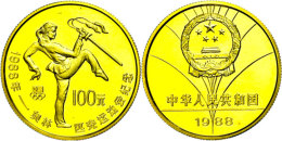 100 Yuan, Gold, 1988, Schwerttänzerin, KM 206, In Kapsel, PP.  PP100 Yuan, Gold, 1988, Sword Dancer, KM... - China