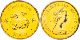 Hong Kong, 1000 Dollars, Gold, 1979, Jahr Der Ziege, Fb. 5, Verschweißt (eingerissen), St.  StHong Kong,... - China