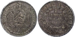 Boliviano,1868, La Plata, FE, KM 152.2, Kl. Rf., Ss+  Boliviano, 1868, La Plata, FE, KM 152. 2, Small Edge... - Bolivie