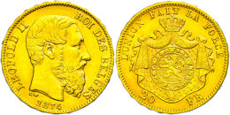 20 Francs, Gold, 1874, Leopold II., Fb. 412, Ss.  Ss20 Franc, Gold, 1874, Leopold II., Fb. 412, Very Fine.  Ss - Otros & Sin Clasificación