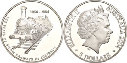 5 Dollars, 2004, 150 Jahre Eisenbahn In Australien, KM 730, Schön 796, Im Etui Mit OVP Und Zertifikat, Auflage... - Other & Unclassified