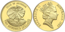 200 Dollars, Gold, 1989, "Ther Pride Of Australia-Frilled-Neck Lizard", Fb. 49, In Originalschatulle Mit Zertifikat... - Other & Unclassified