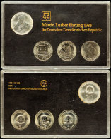 Gedenksatz Martin Luther Ehrung 1983 Mit 4 Prägungen, Dabei 20 Mark Luther 1983, 5 Mark Luthers Geburtshaus... - Mint Sets & Proof Sets