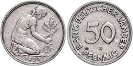 50 Pfennig, 1950, Bank Deutscher Länder, Prägung G, Ss, Katalog: J. 379 Ss50 Penny, 1950, Bank German... - Other & Unclassified