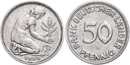 50 Pfennig, 1950 G, BANK DEUTSCHER LÄNDER, Ss., Katalog: J. 379 Ss50 Penny, 1950 G, Bank German Countries,... - Other & Unclassified