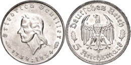 5 Reichsmark, 1934, Schiller, Vz., Katalog: J. 359 Vz5 Reichmark, 1934, Schiller, Extremley Fine, Catalogue: J.... - Other & Unclassified