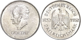 3 Reichsmark, 1932, J, Goethe, Kl. Kratzer, Vz+., Katalog: J. 350 3 Reichmark, 1932, J, Goethe, Small Scratch,... - Other & Unclassified